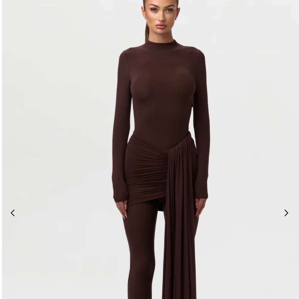 Naked Wardrobe closed toe jumpsuit + skirt (M) dark chocolate